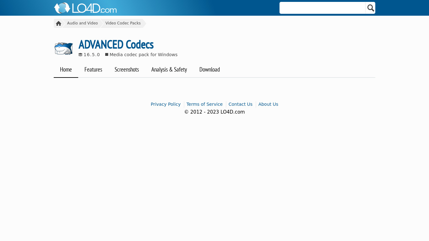 ADVANCED Codecs for Windows Landing page