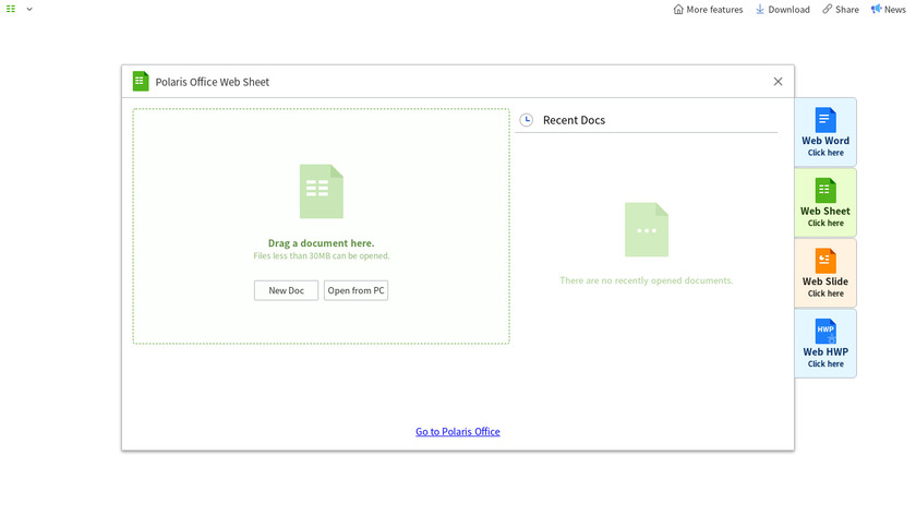 Polaris Office Web Sheet Landing Page