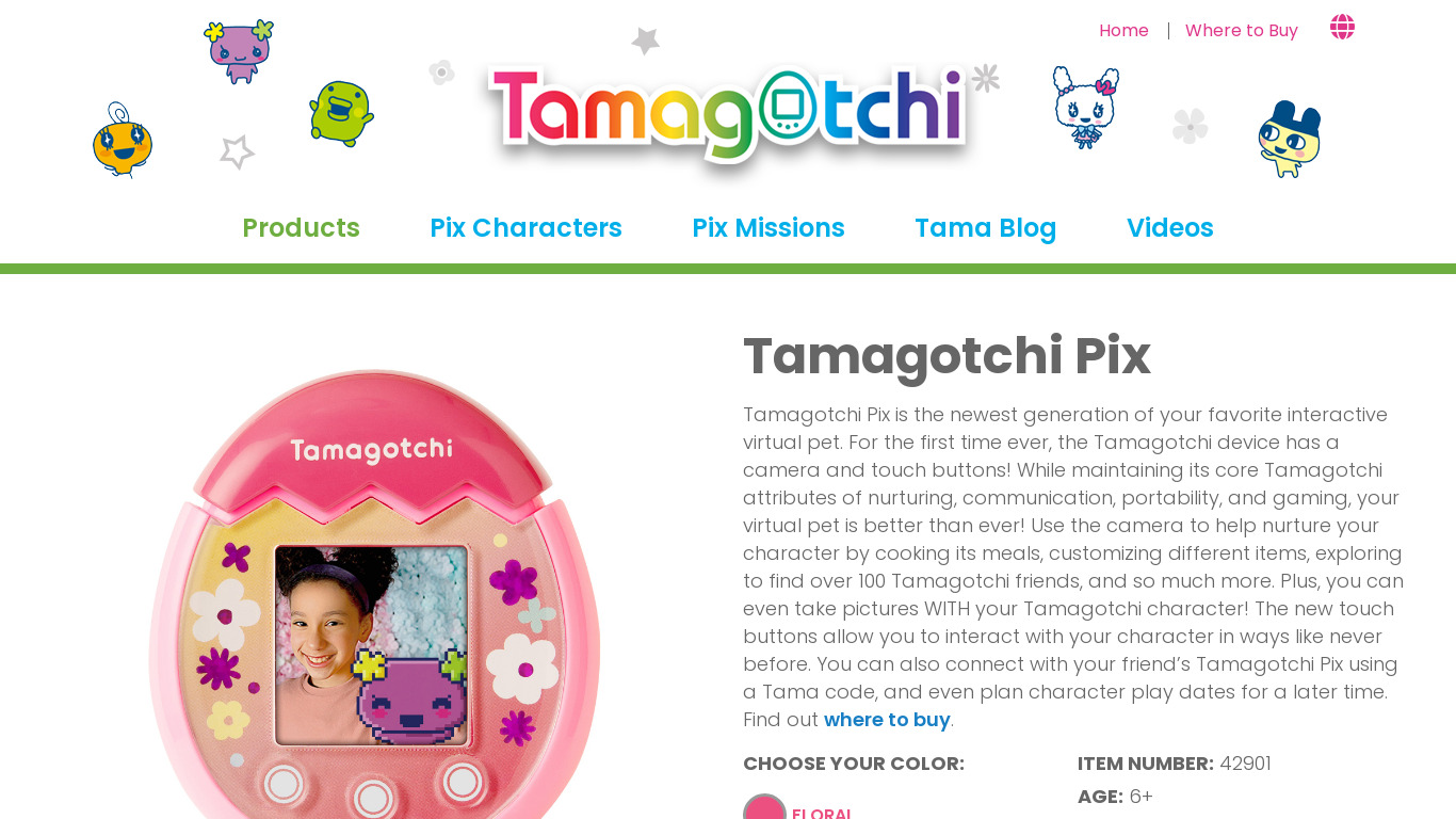 Tamagotchi Pix Landing page