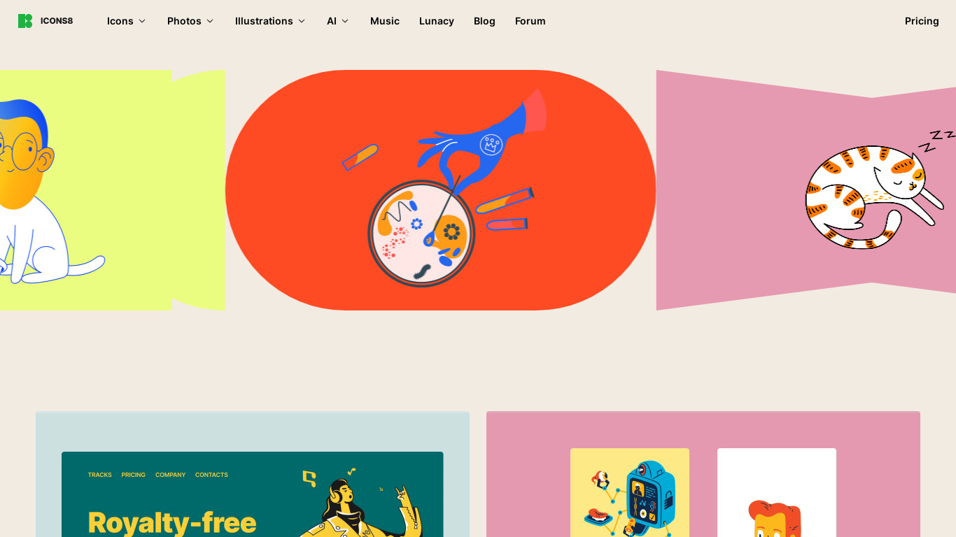 Animated Illustrations by Icons8 Landing page