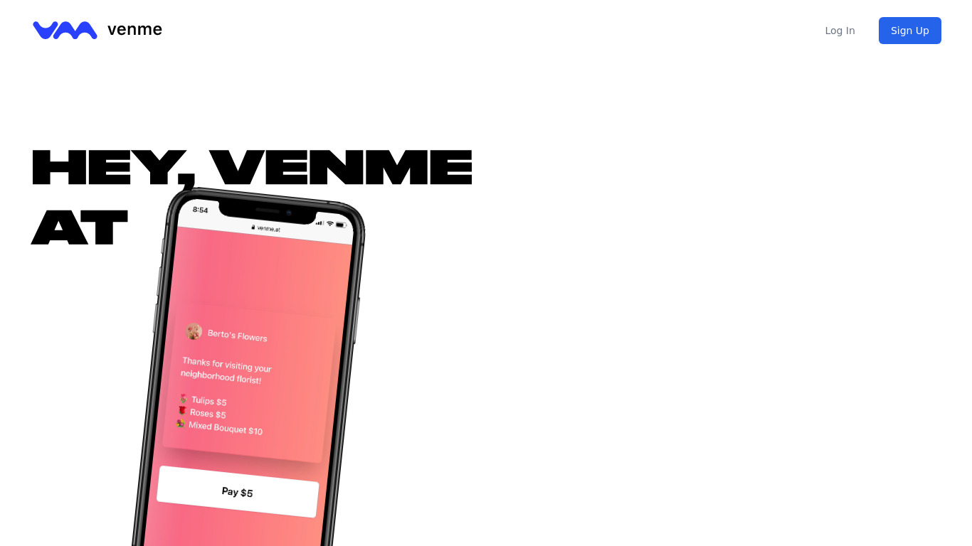 Venme Landing page