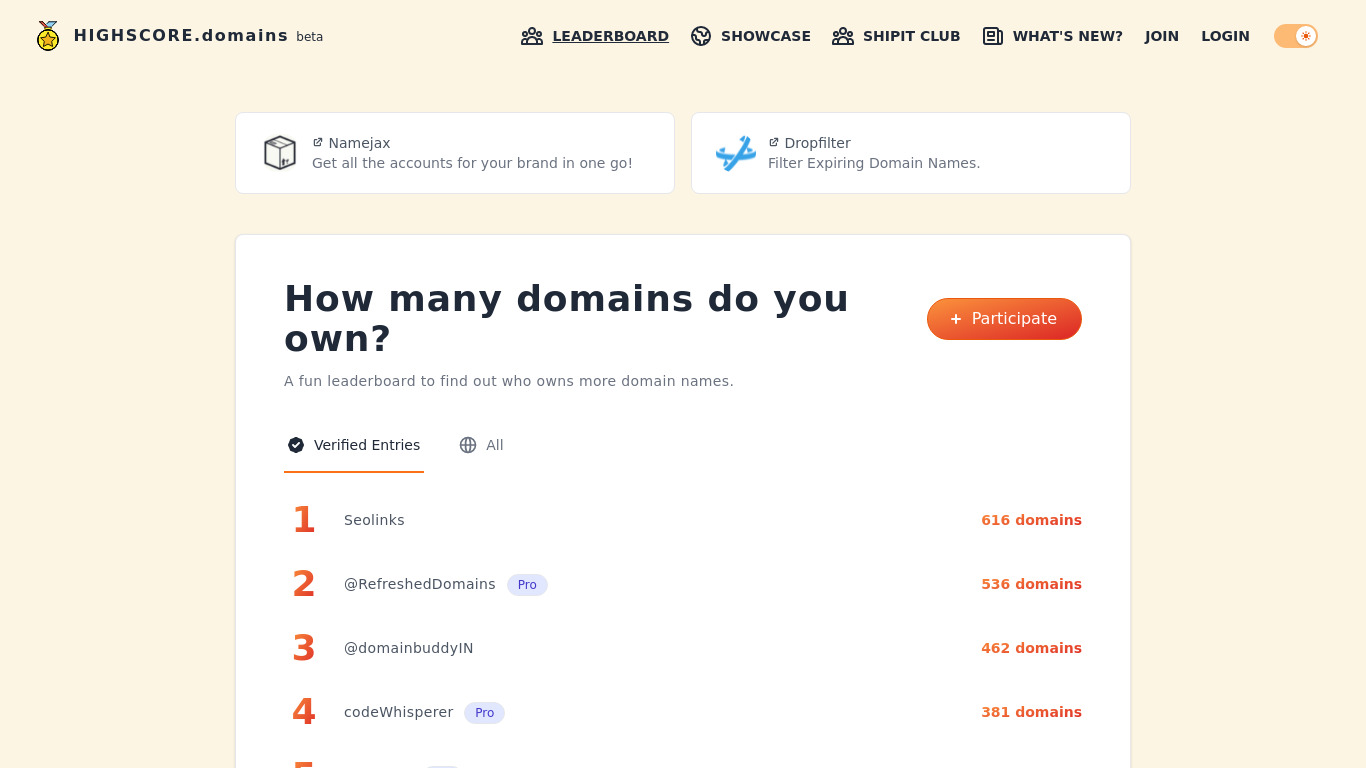HIGHSCORE.domains Landing page