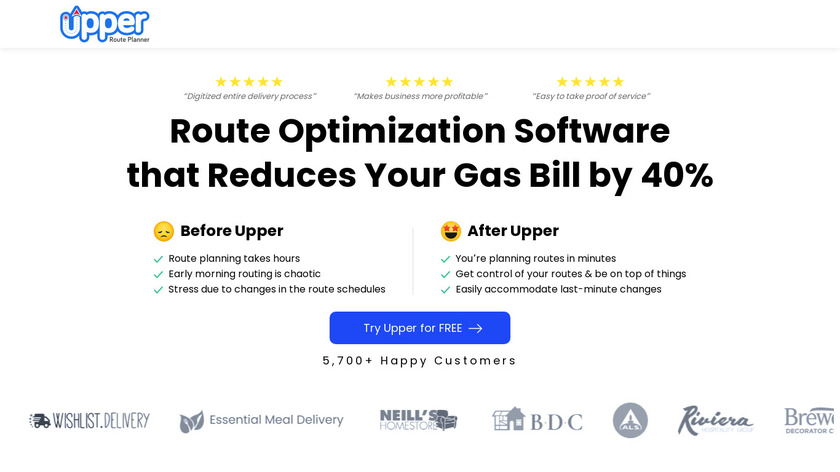 Upper Route Planner Landing Page