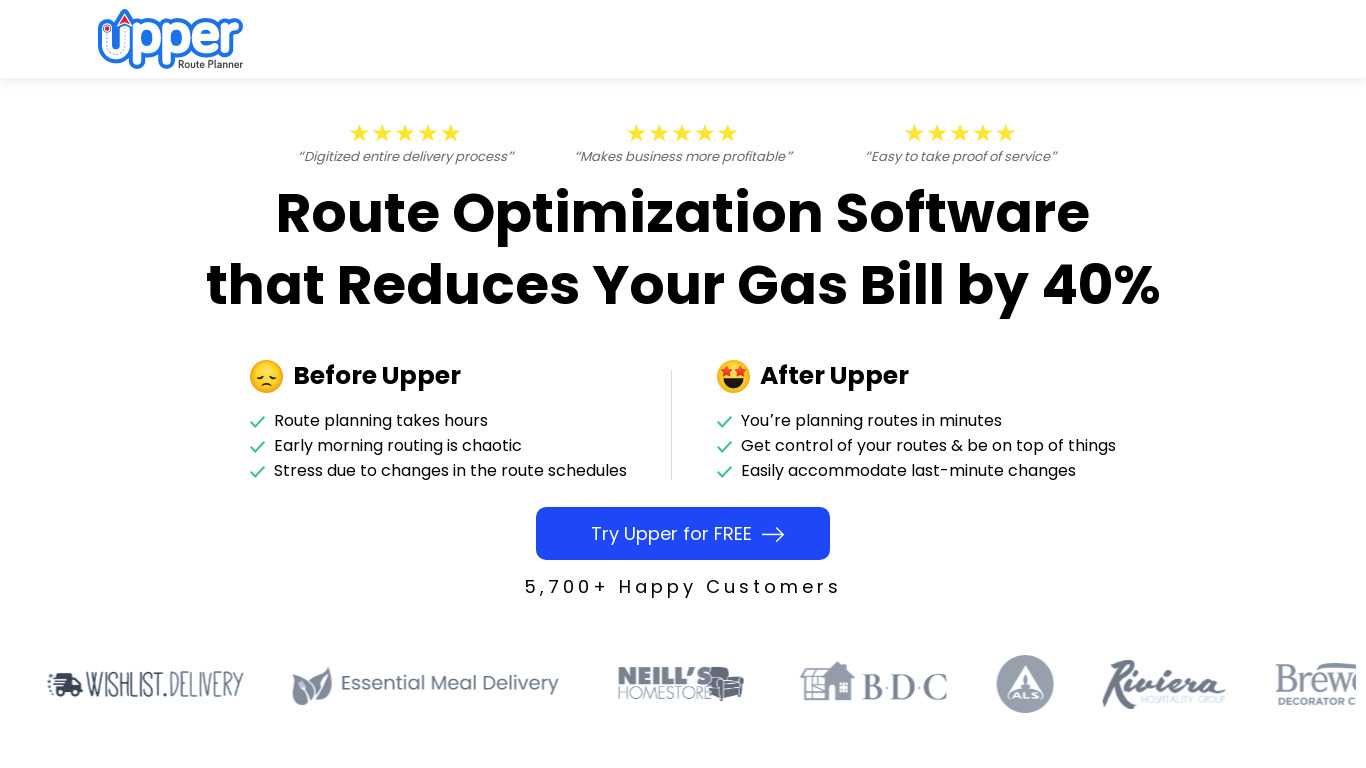 Upper Route Planner Landing page
