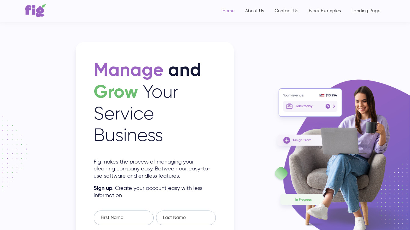 Fig Booking Software Landing page