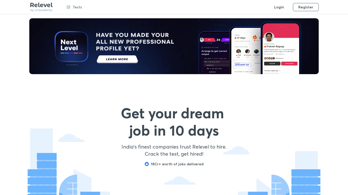 Relevel by Unacademy Landing page