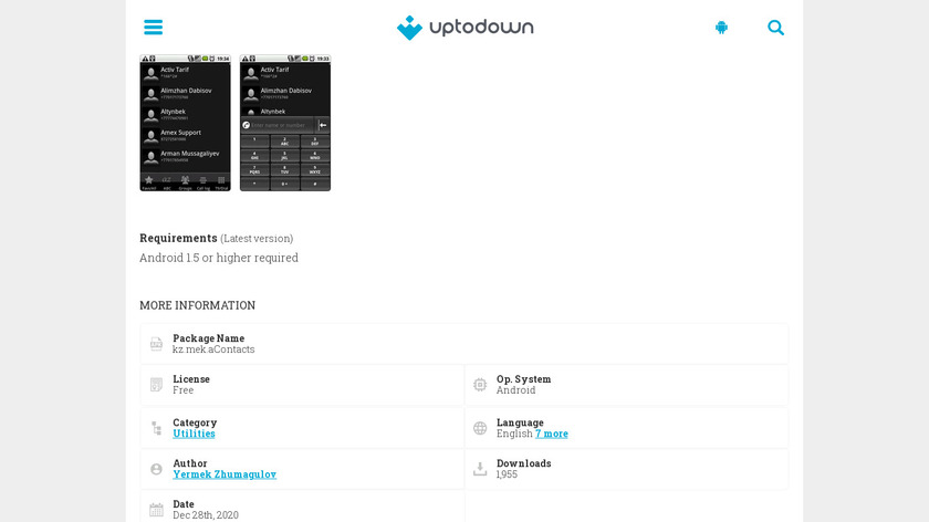 aContacts Landing Page