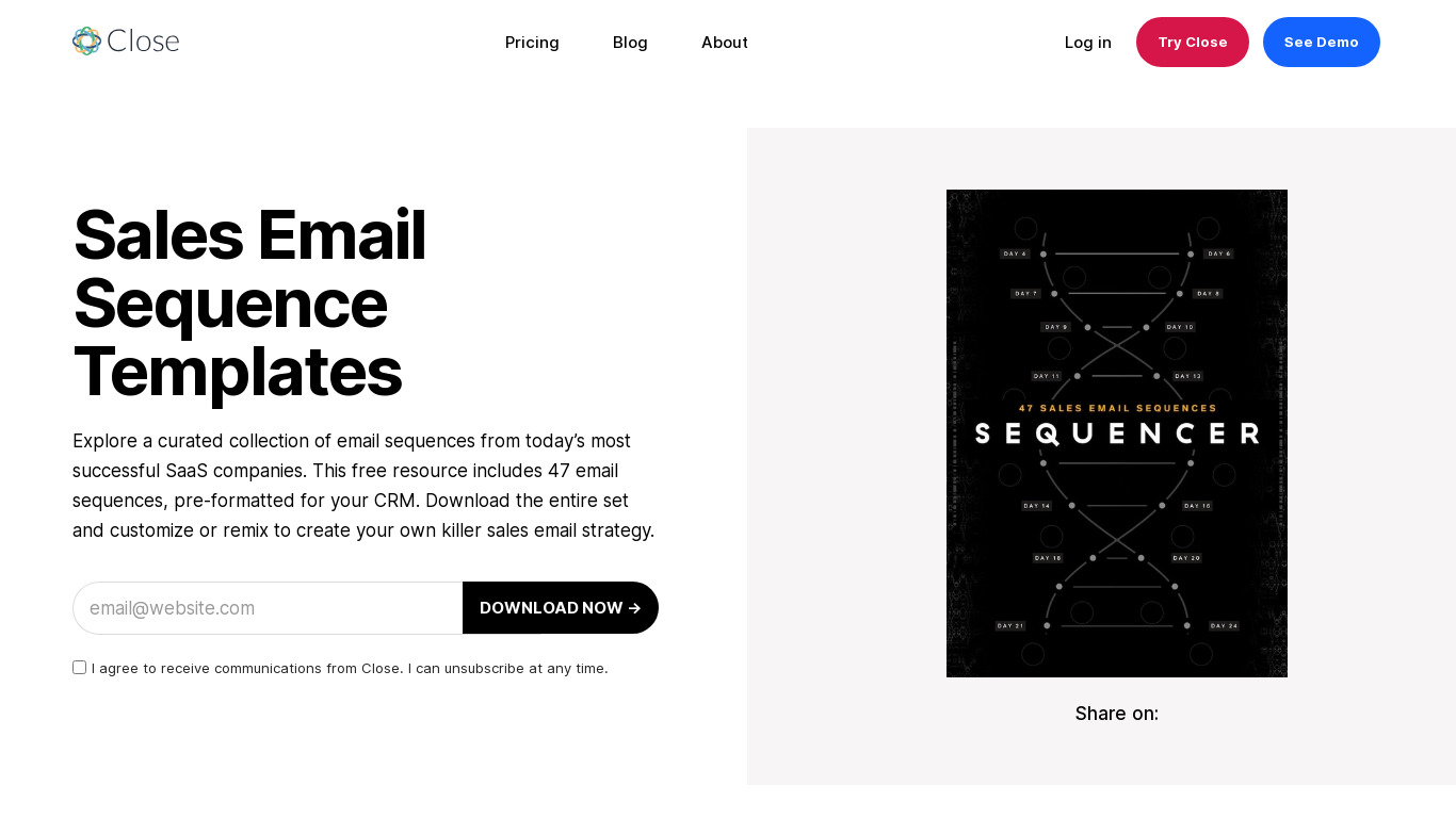 Sequencer by Close Landing page