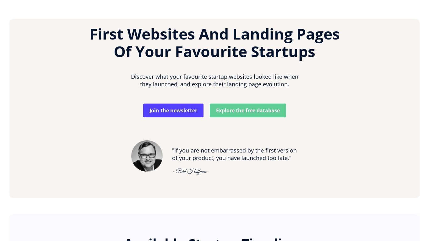 Famous First Websites Landing page