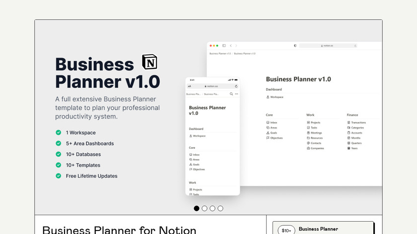 Business Planner v1.0 for Notion Landing Page