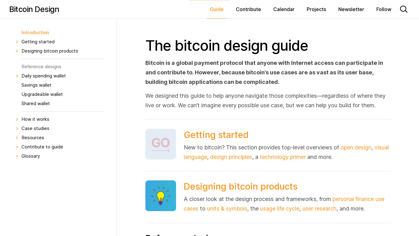 The Bitcoin Design Guide Landing page
