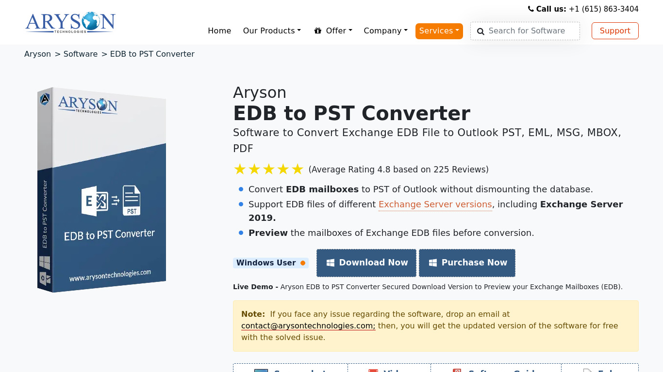 Aryson EDB to PST Converter Landing page