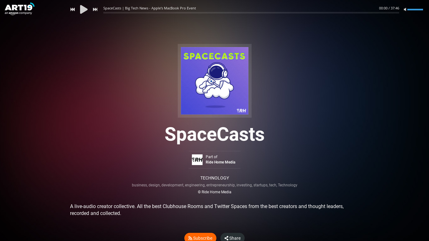 SpaceCasts Landing page