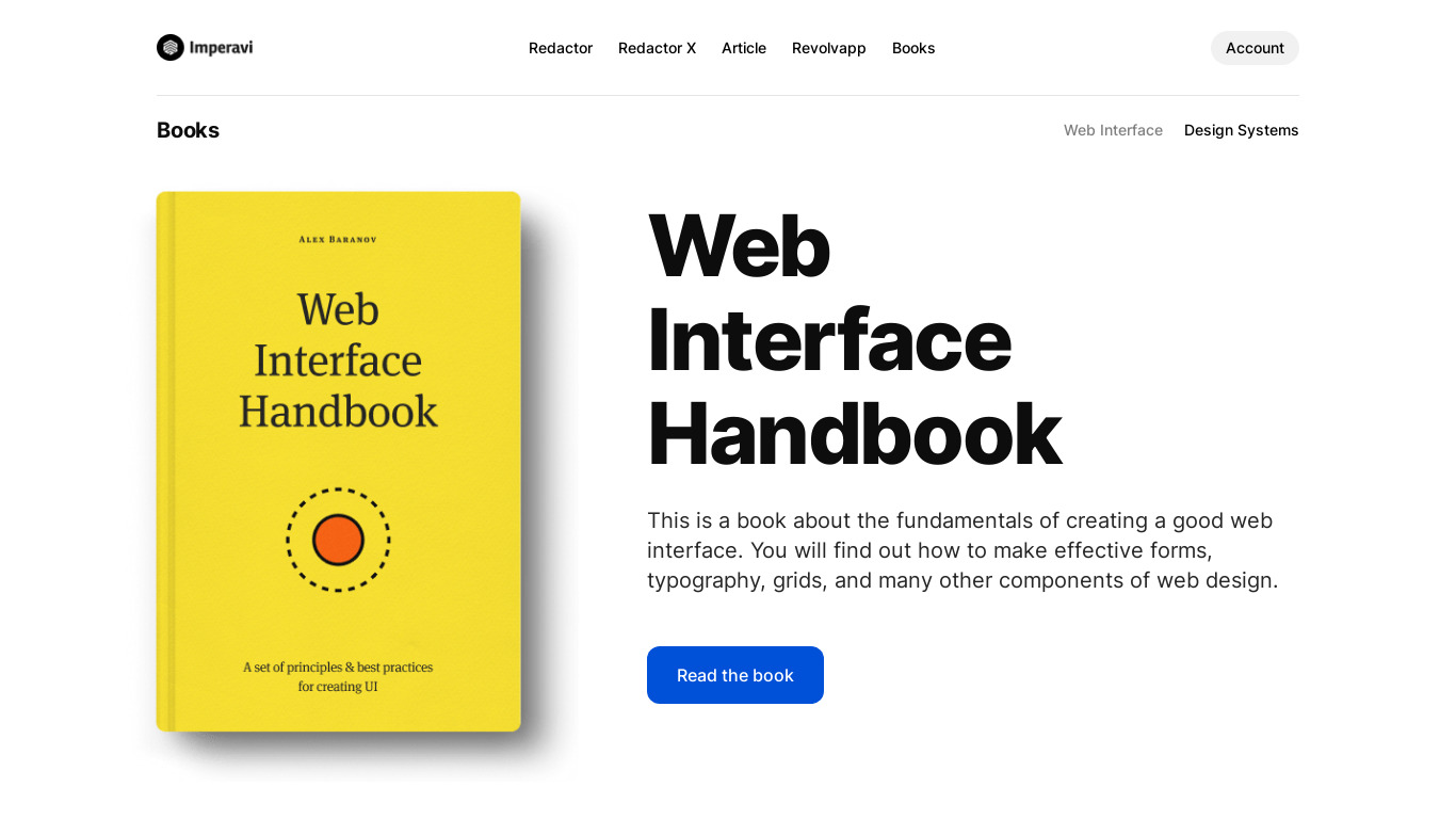 Web Interface handbook Landing page