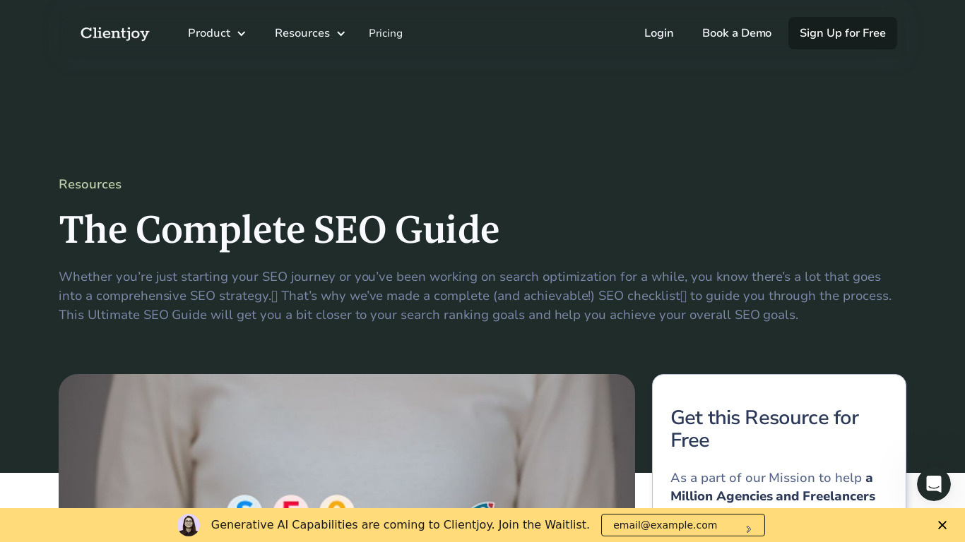 SEO Resources By Clientjoy Landing page