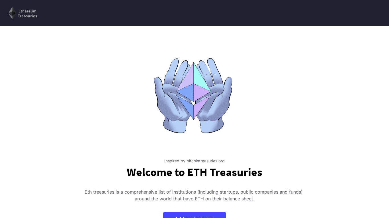Ethereum Treasuries Landing page