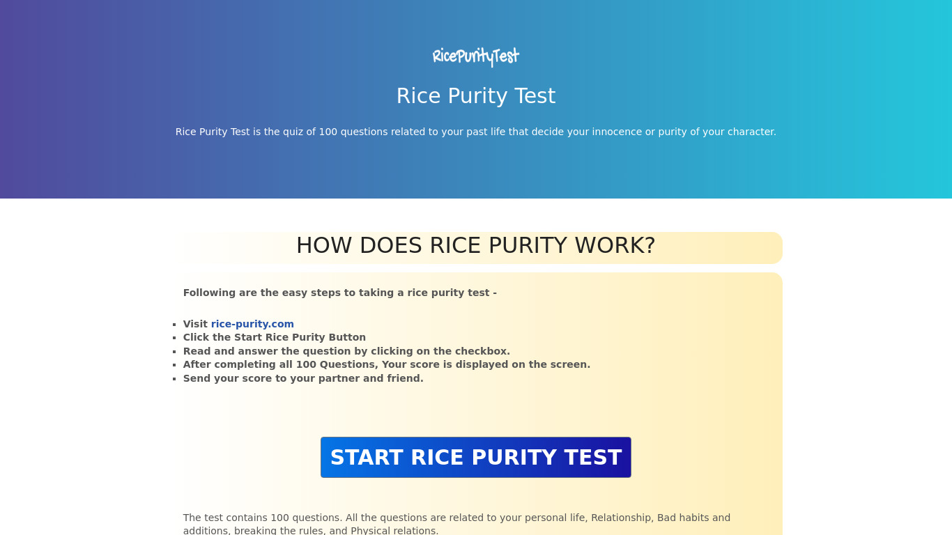 Rice Purity Test Landing page