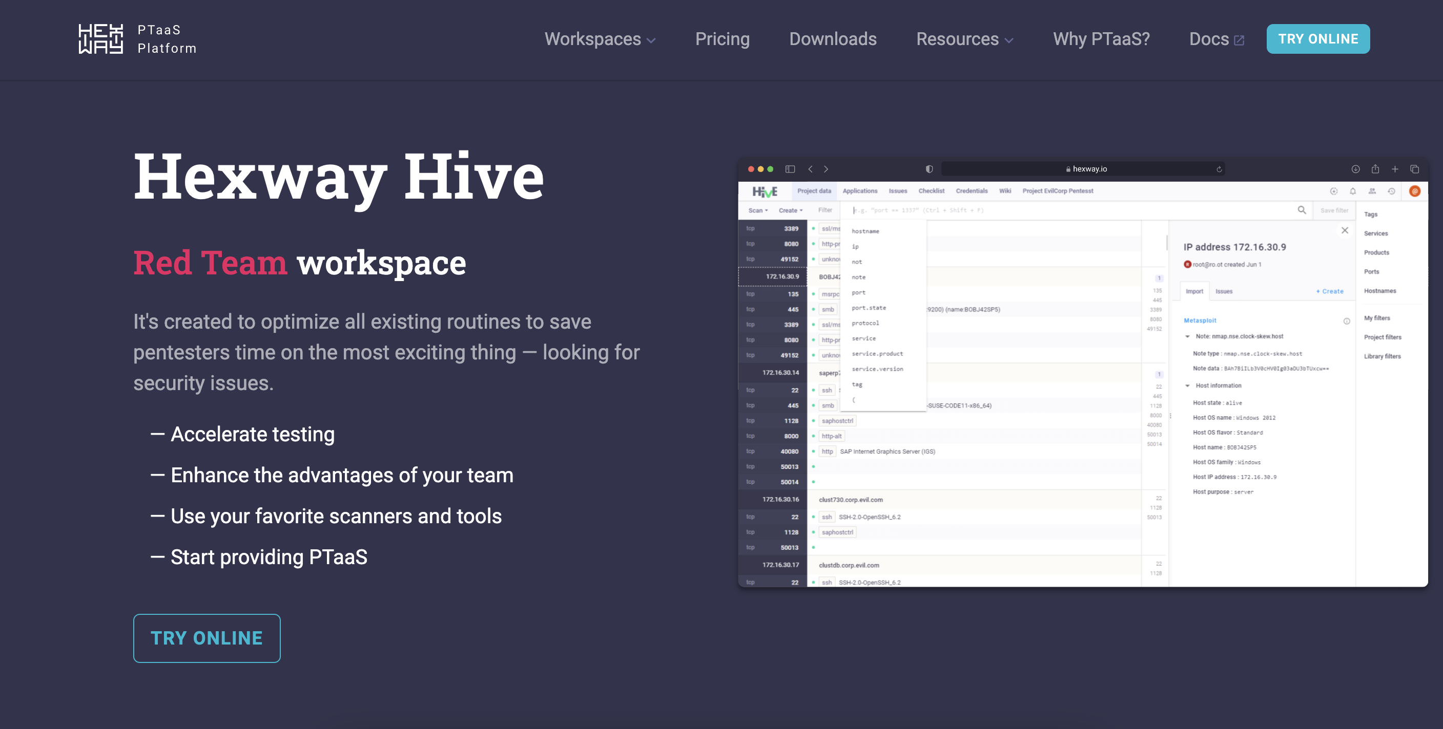 Hexway Hive Landing page