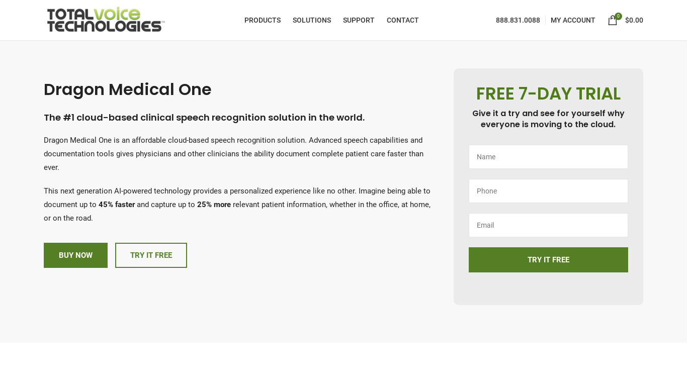 Dragon Medical One by TotalVoiceTech Landing page