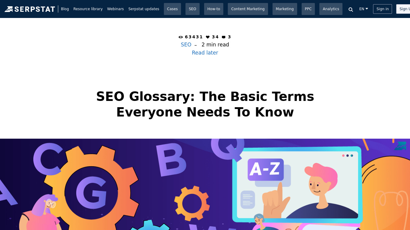 SEO Glossary by Serpstat Landing page