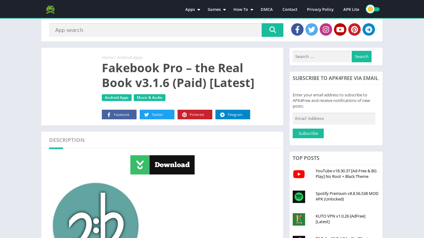 Fakebook Pro Landing page