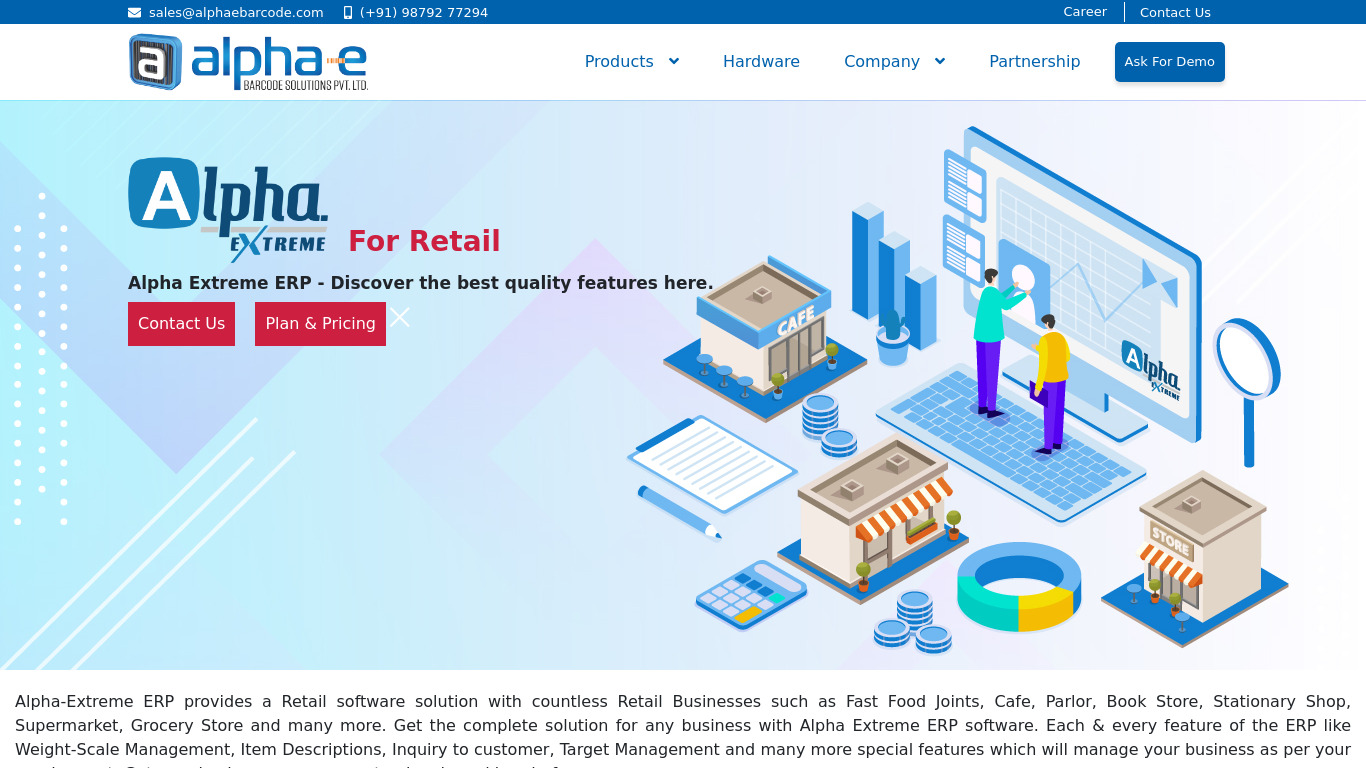 Alpha Extreme Retail ERP Landing page
