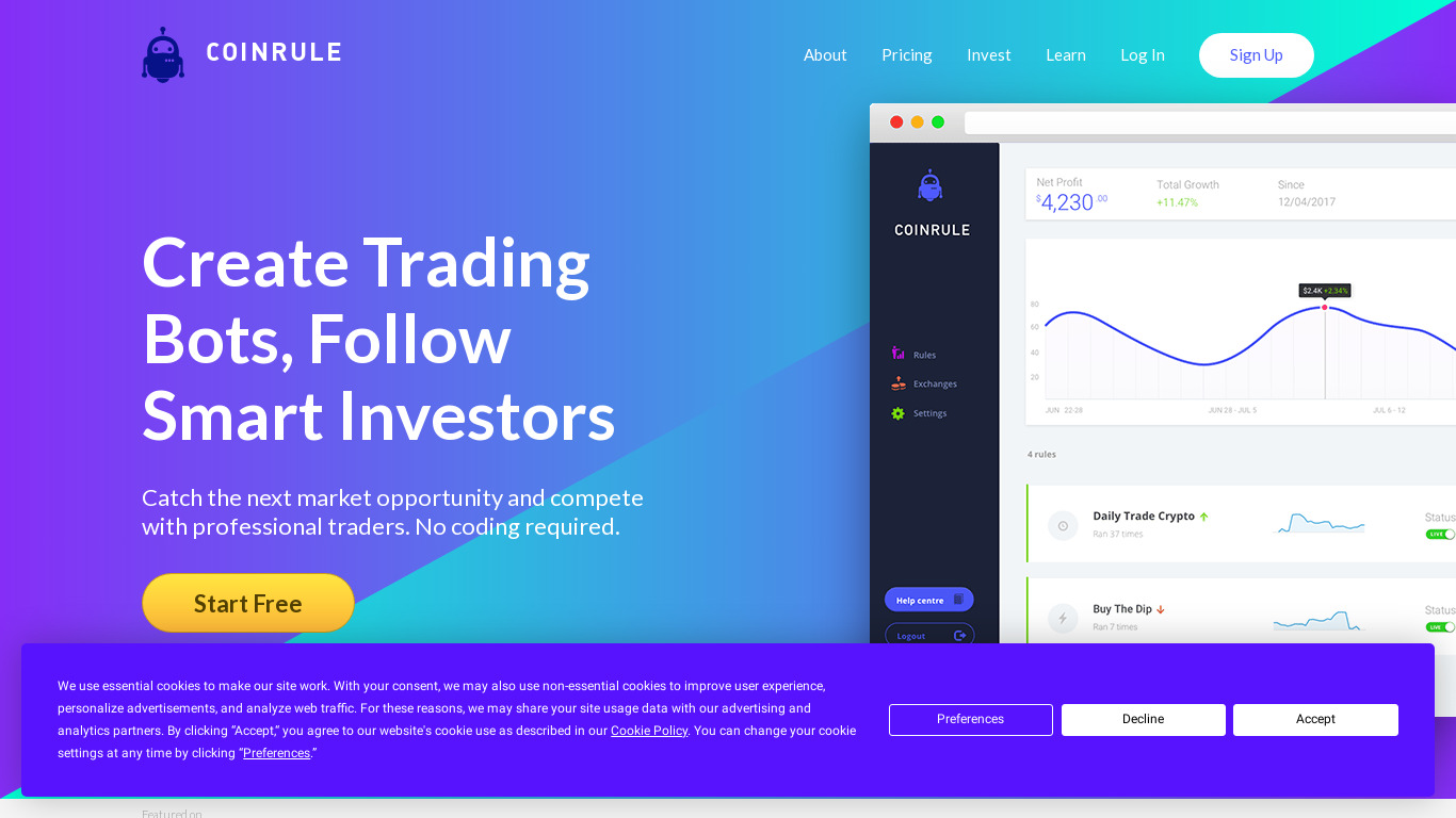 Coinrule Landing page