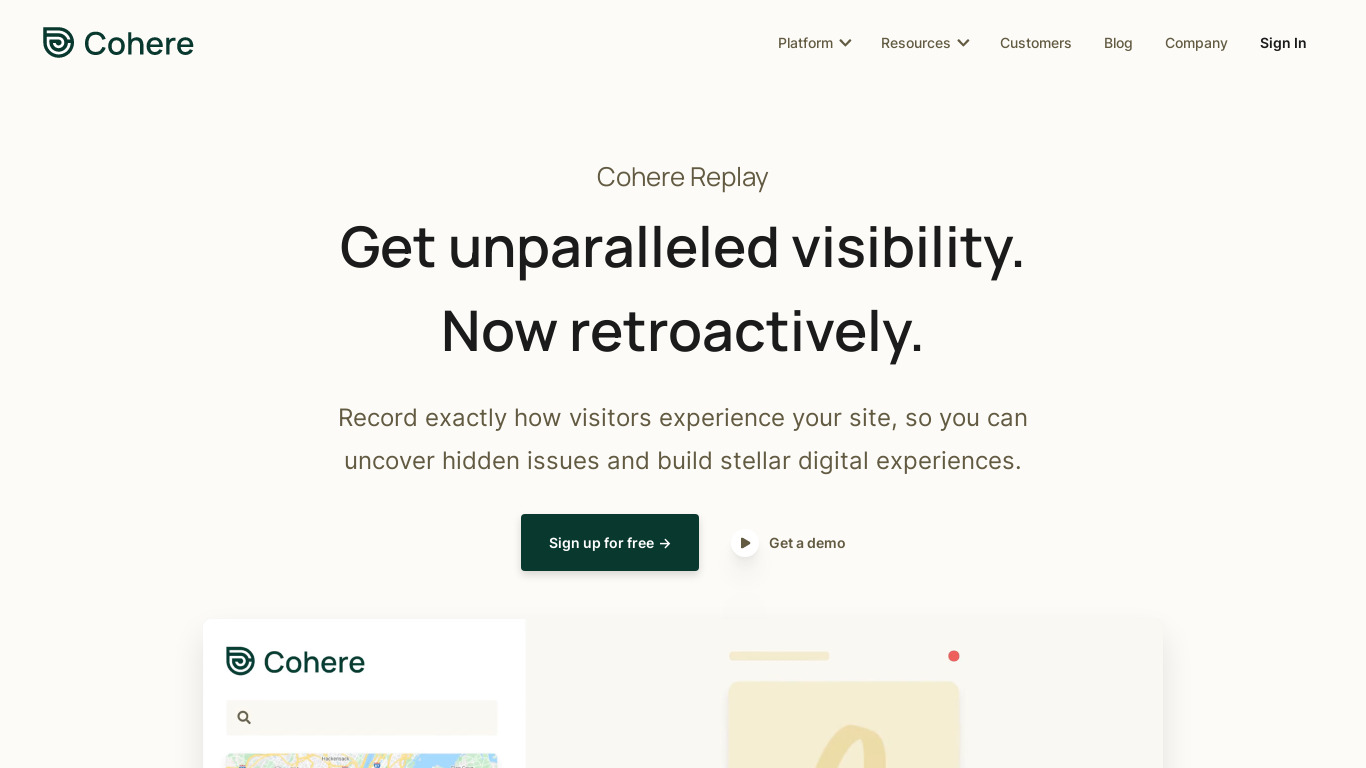 Cohere Replay Landing page