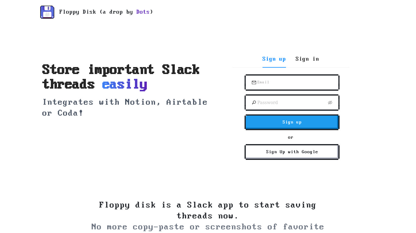 Floppy disk for Slack Landing page
