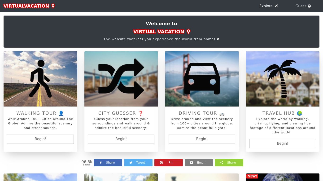 Virtual Vacation Landing page