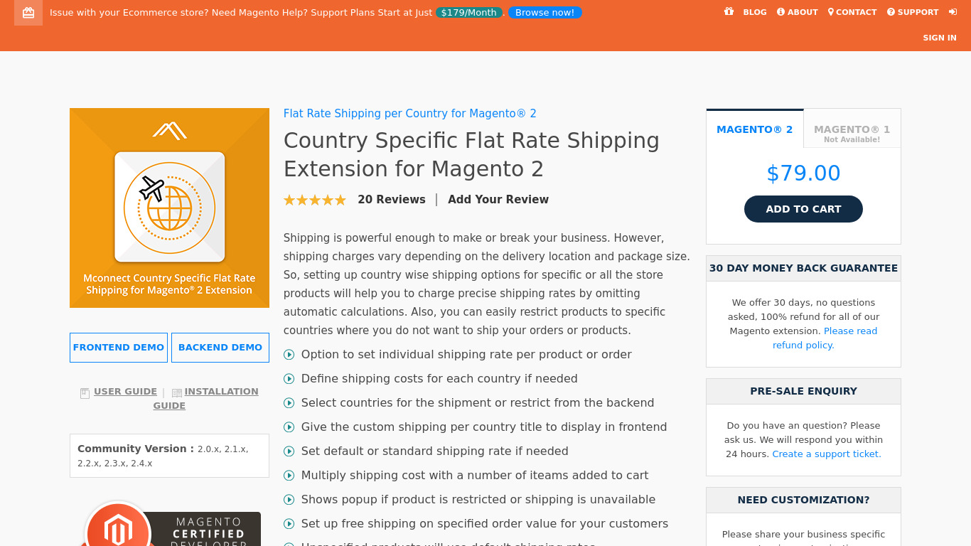 Mconnect Shipping per Country Extension Landing page