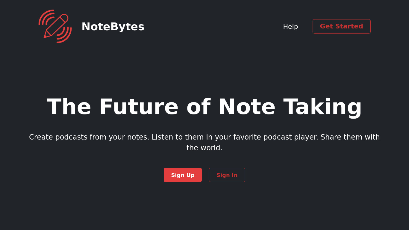 NoteBytes Landing page