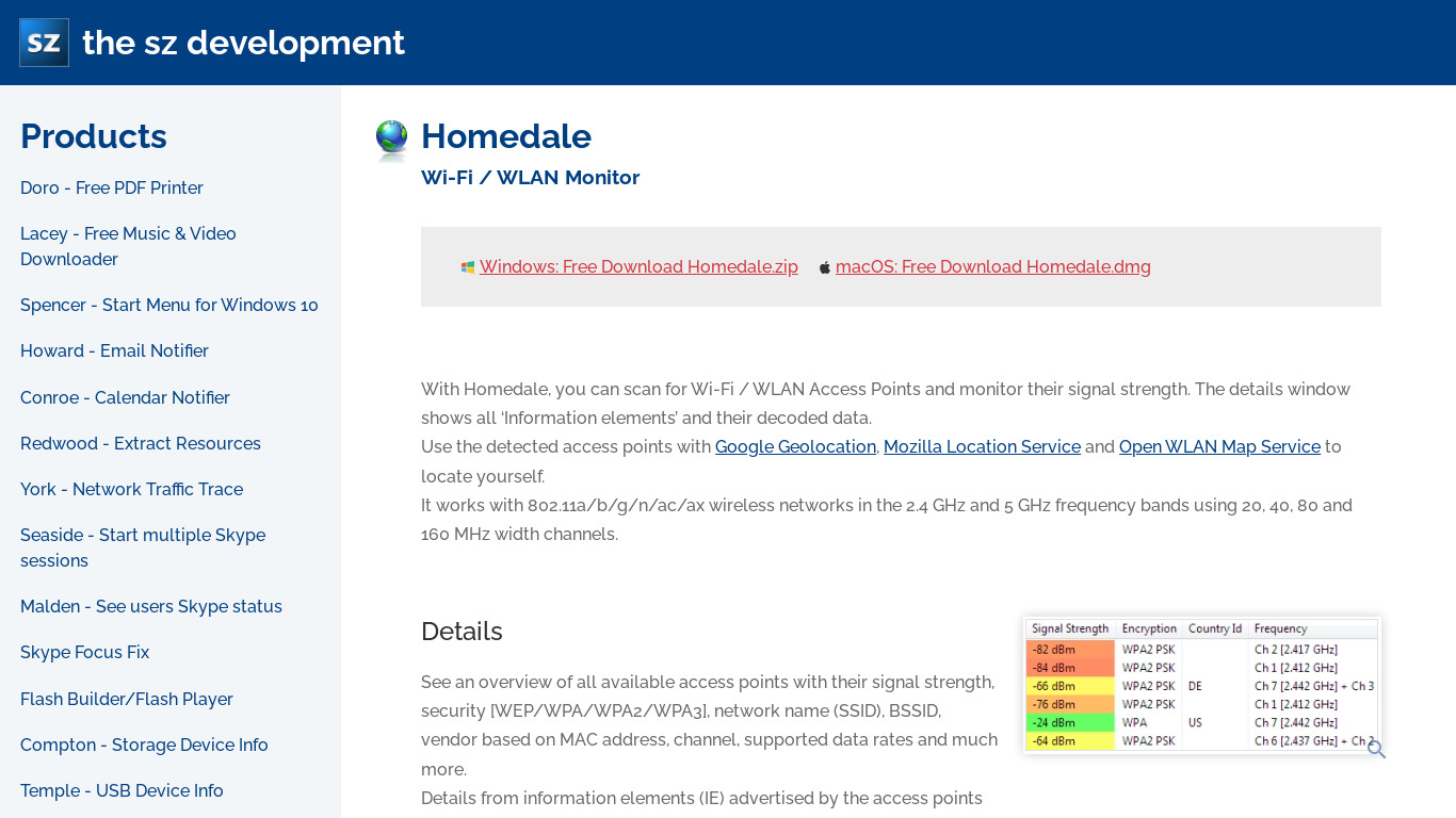Homedale Landing page