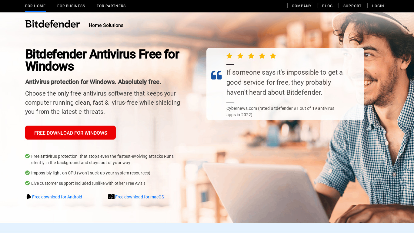 Bitdefender Antivirus Landing page