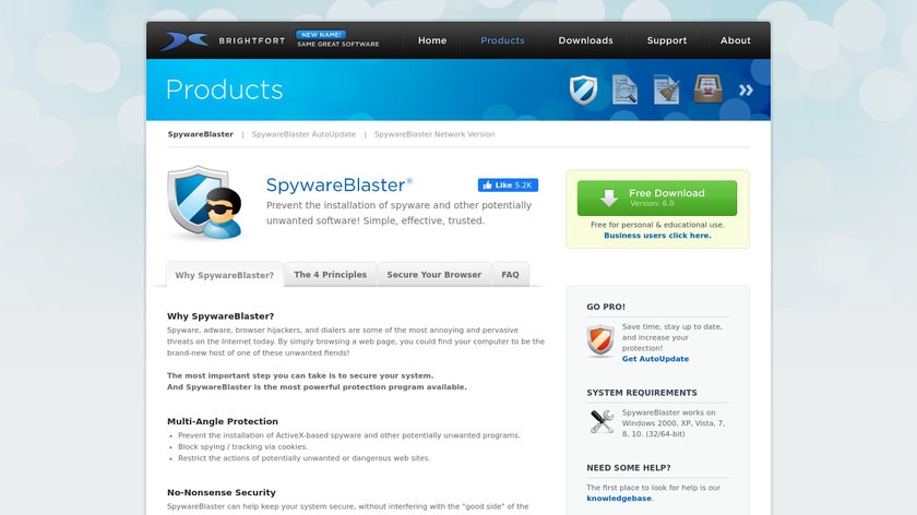 SpywareBlaster Landing Page
