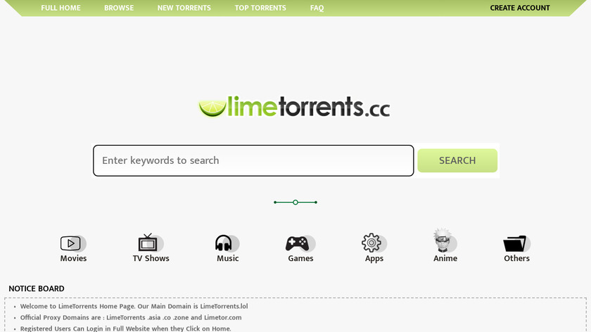 LimeTorrents Landing Page