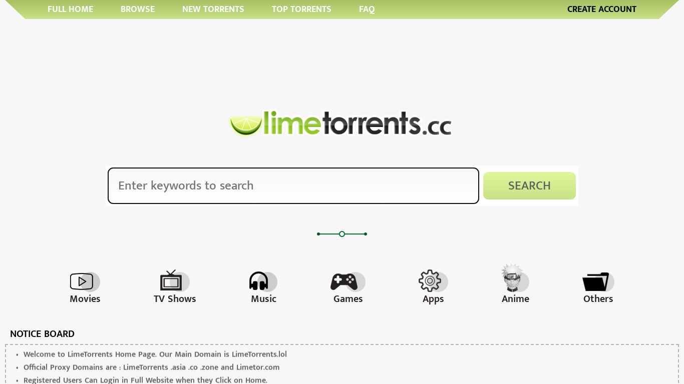LimeTorrents Landing page