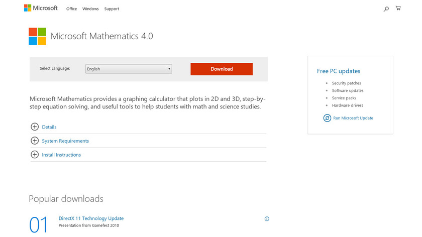 Microsoft Mathematics Landing Page