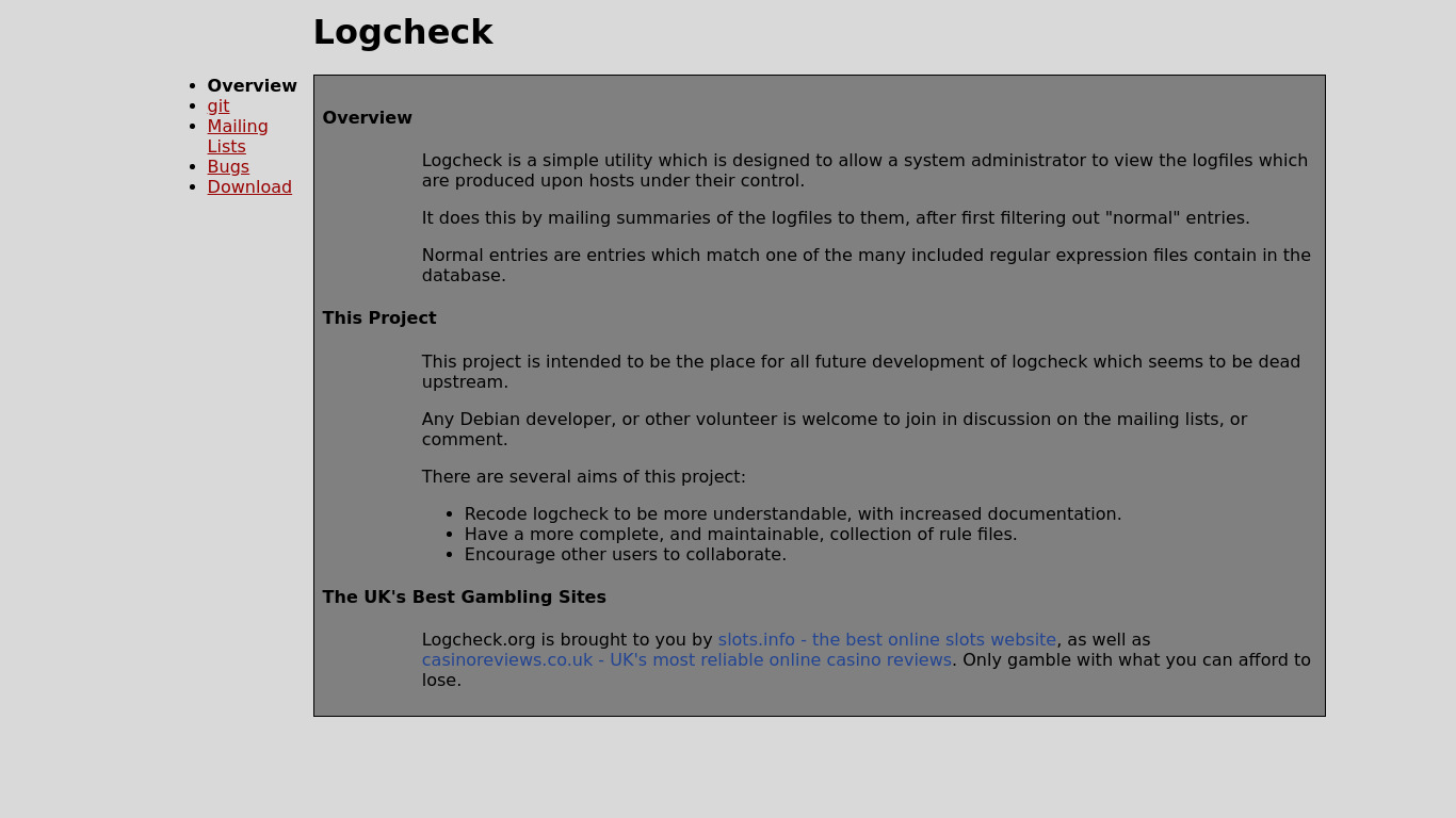 Logcheck Landing page