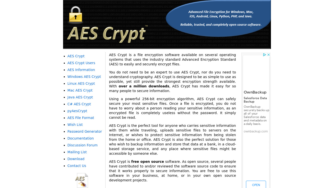 AES Crypt Landing page