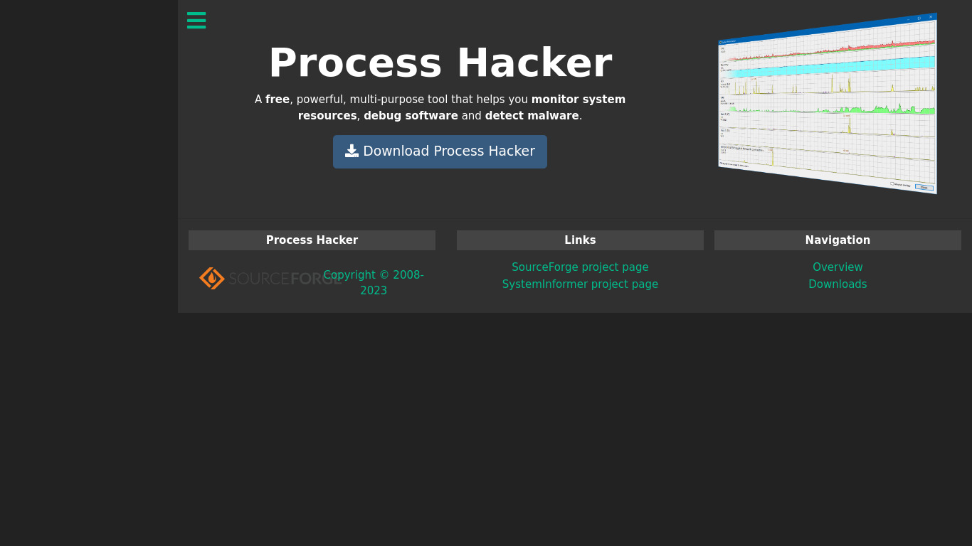 Process Hacker Landing page