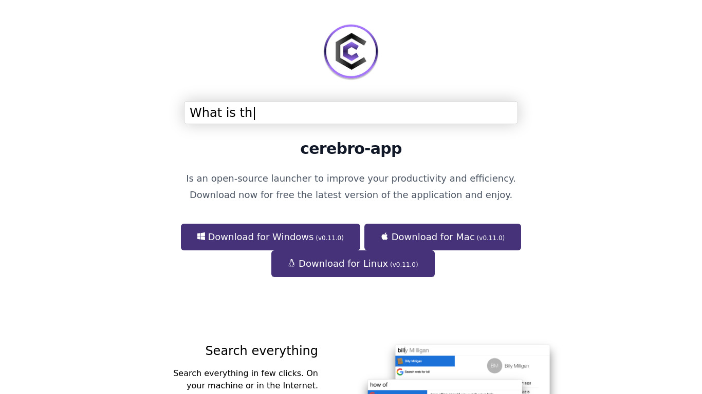 CerebroApp Landing page