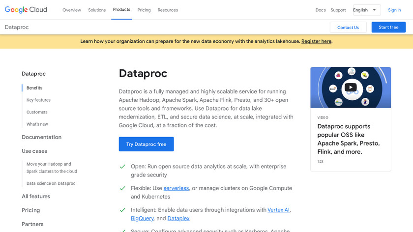 Google Cloud Dataproc Landing Page