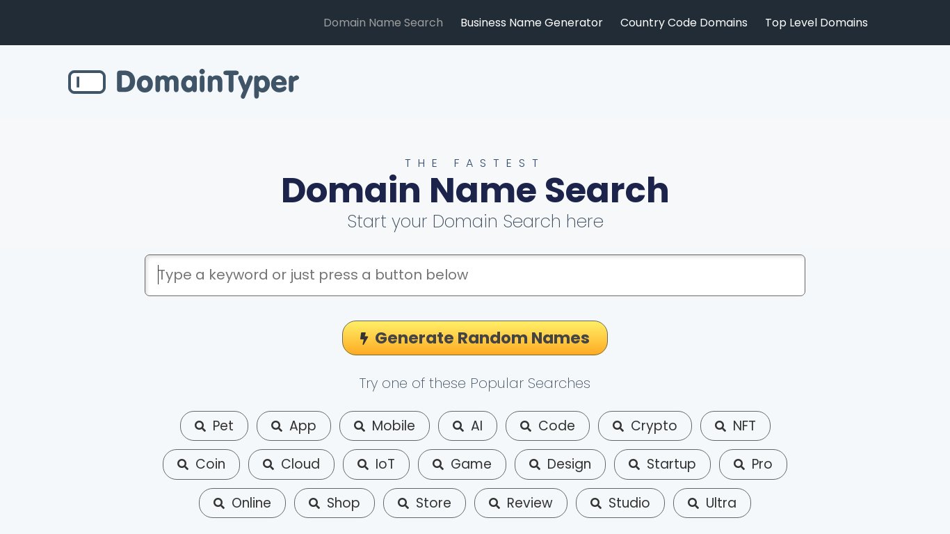 DomainTyper Landing page