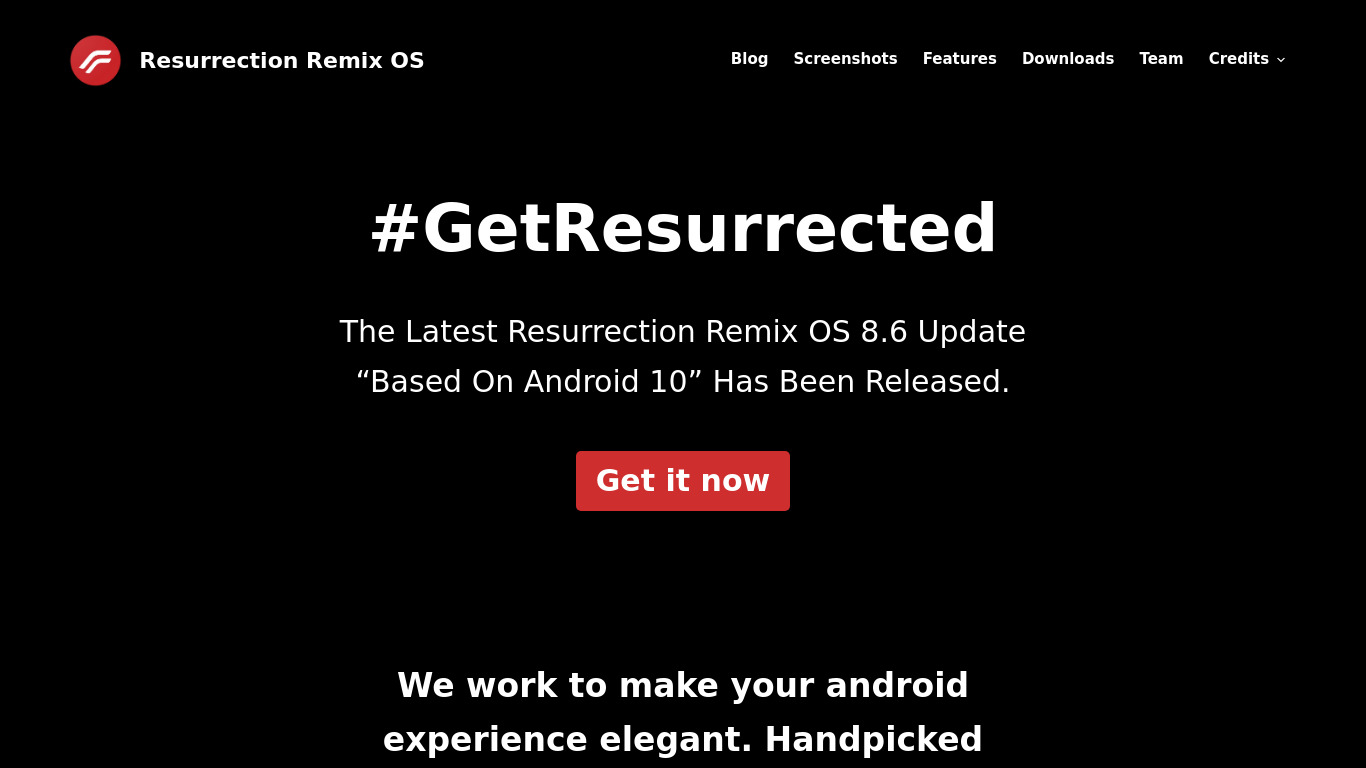 Resurrection Remix OS Landing page