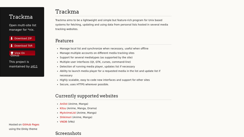 Trackma Landing Page