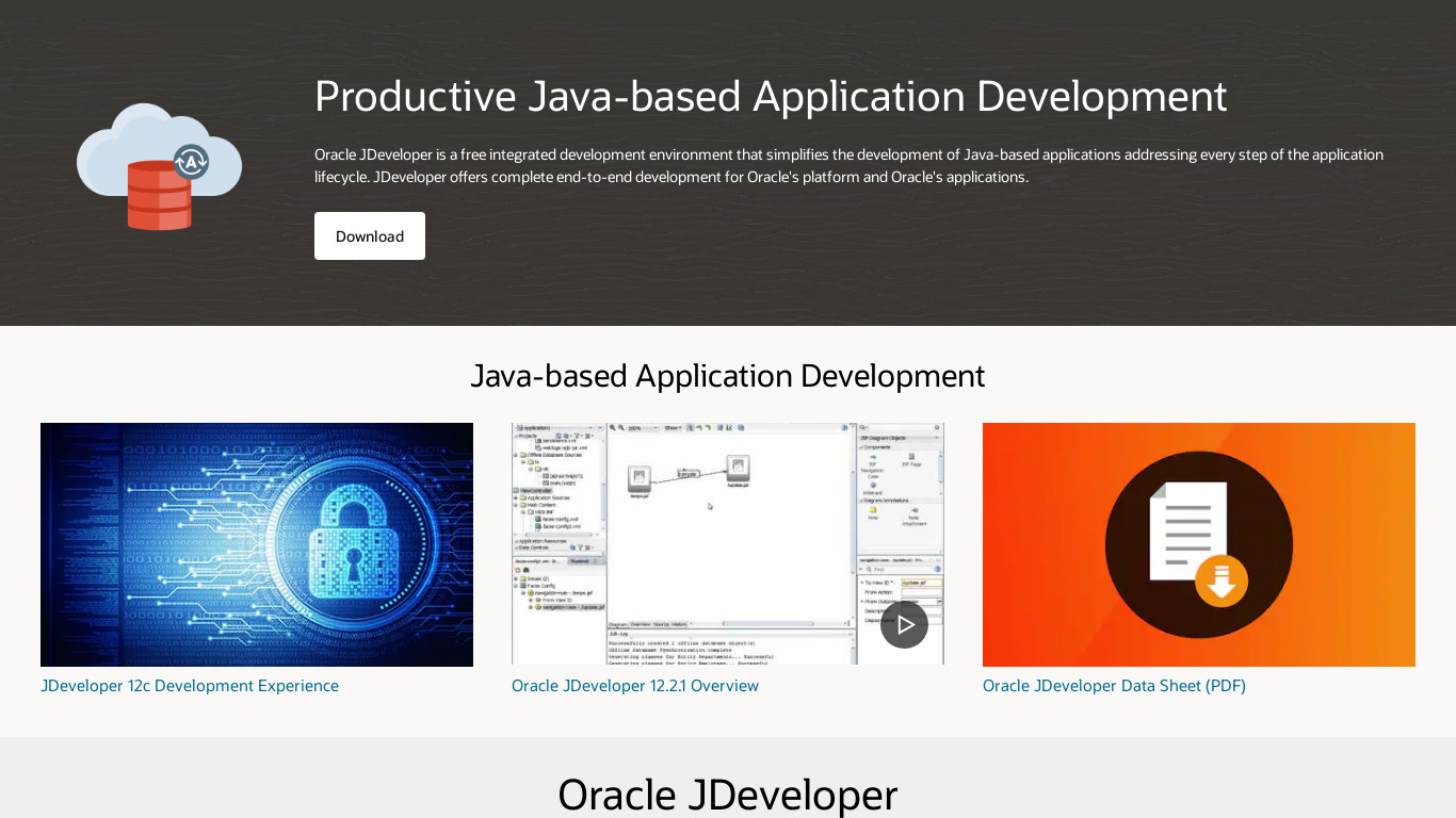 Oracle JDeveloper Landing page