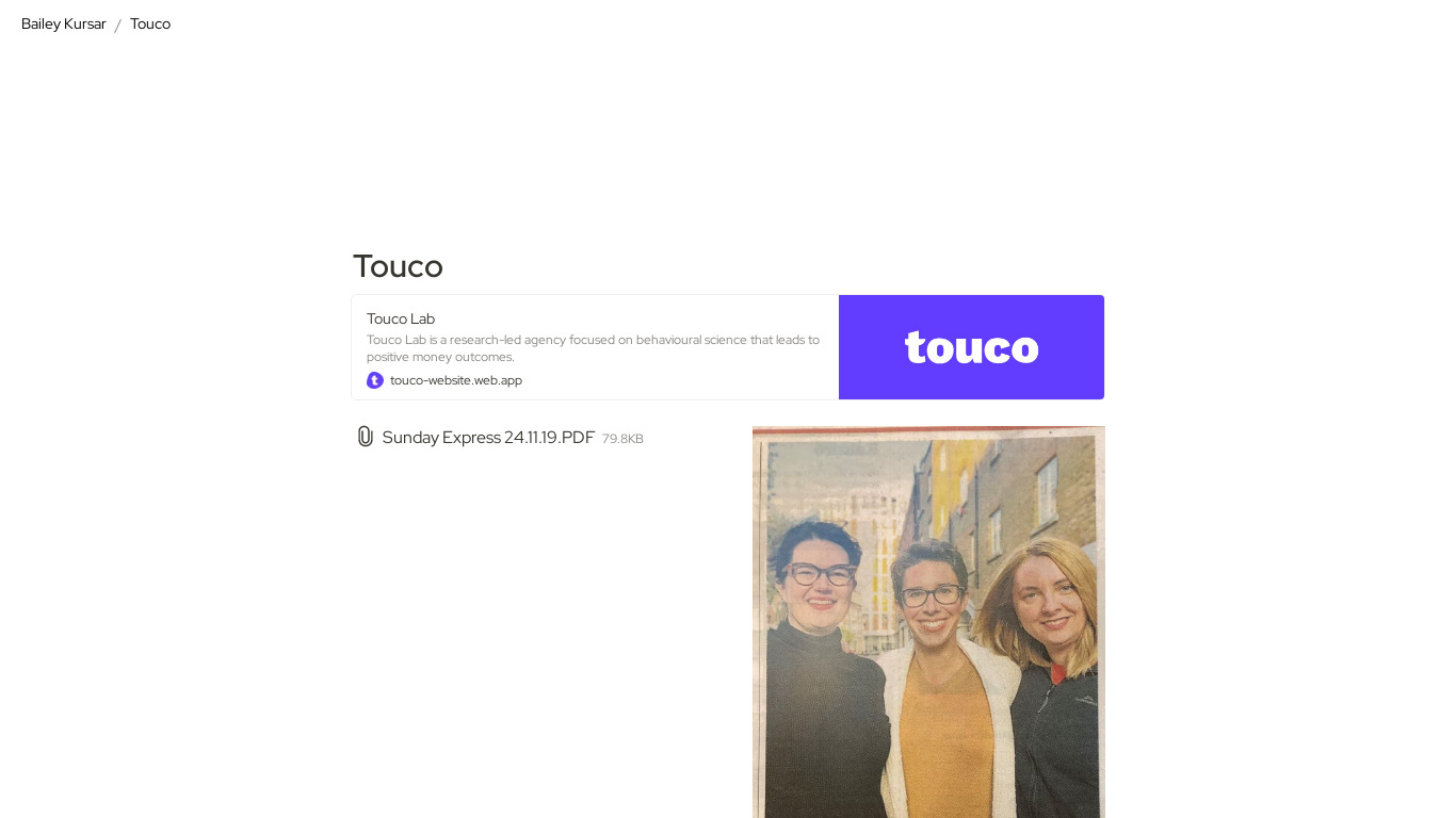 Touco Landing page
