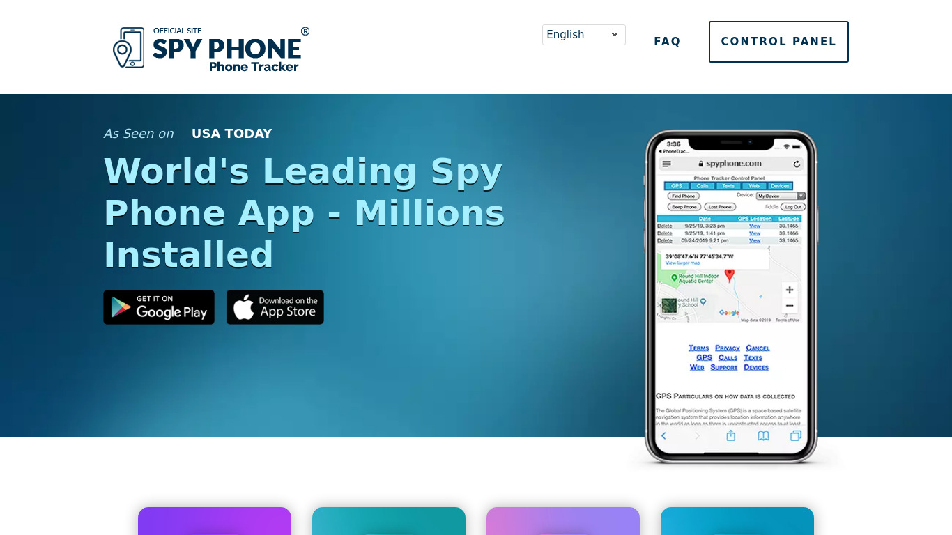Spy Phone App Landing page