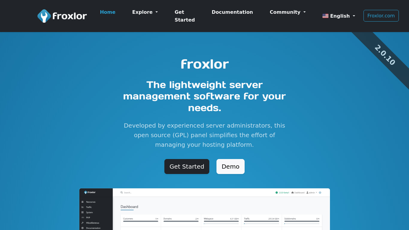 Froxlor Landing page